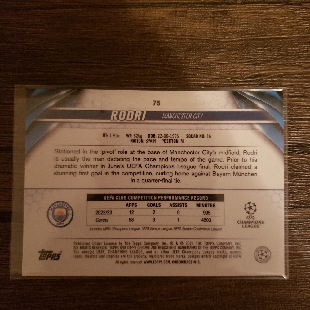 ⚽️ Rodri Topps Chorme Card ⚽️ - Picture 2 of 2